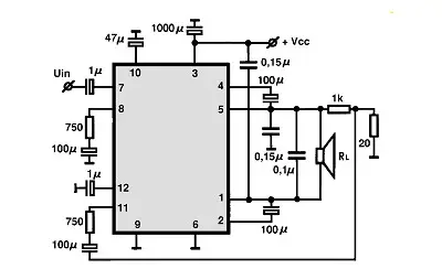 TA8270P BTL electronic component with associated schematic circuit diagram